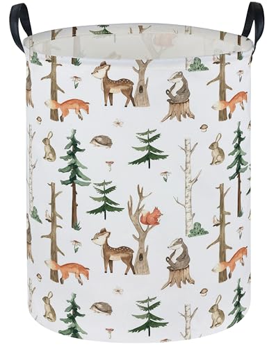 Image of Sanjiaofen Kids Laundry Hamper,Animal Laundry Basket Collapsible Woodland Storage Baskets for Home Decor,Office,Home Organizer,(Woodland animal