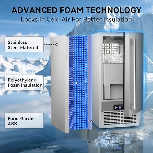 Image of SOZT Under Counter Ice Maker, 120LBS /24H Commercial Ice Machine | Self-Cleaning & 24H Timer, 30LBS Storage - Reversible Door, Built-in /Freestanding Design for Home Bar Cafe Restaurant