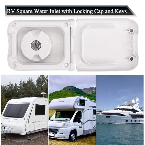 Image of Water Locking Cap, 1 PC RV Square Fresh Water Locking Cap Replacement Compatible with Camping Trailer Gravity RV (White)