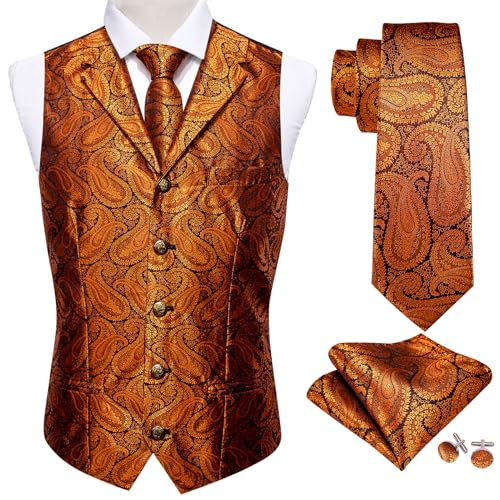 Barry.Wang Mens Paisley Formal Silk Jacquard Suit Vest Tailored Collar Waistcoat Tie Clip Set 5PCS Wedding Party Tuxedo2