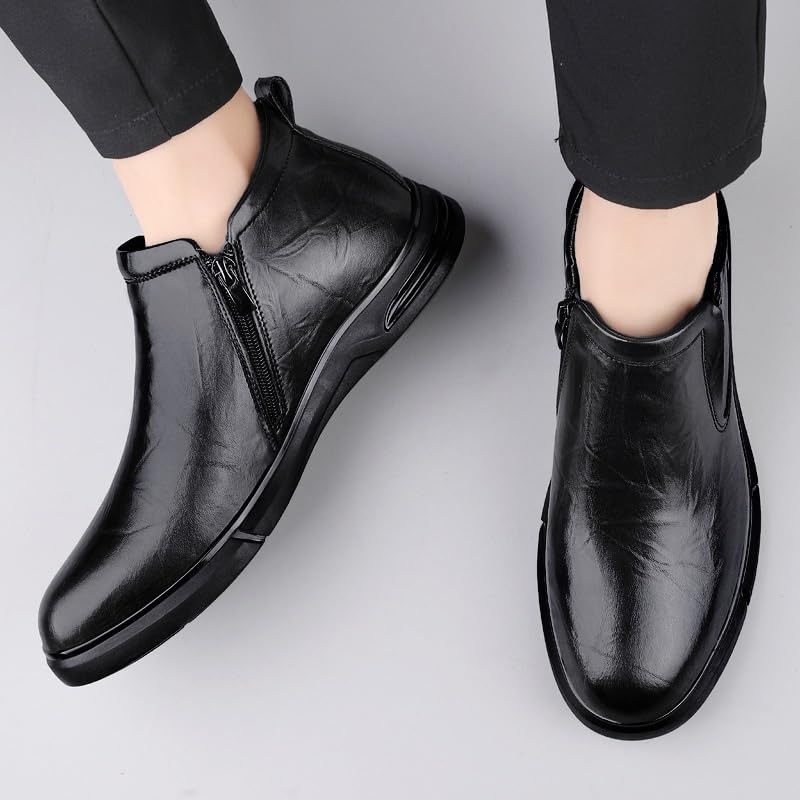 Dress Oxford for Mens Leather Wedding Slip-on Plain Toe Slip Resistant Block Heel Anti-Slip Rubber Sole Uniform4