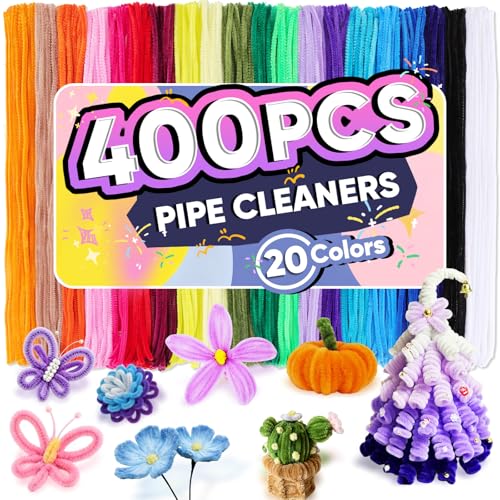 400 PCS Pipe Cleaners Bulk 20 Colors Creative Chenille Stems Pipe Cleaners Craft Pipe Cleaners for Crafts Flowers Art Projects DIY Room Decor Christmas Decorations