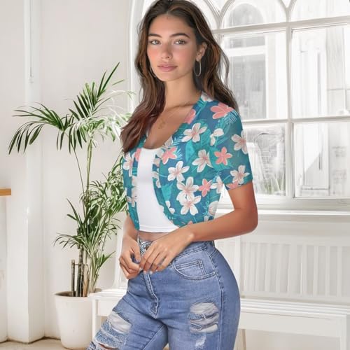 Image of Womens Short Sleeve Bolero Shrug Open Front Knit Cropped Cardigan Shoulder Cover for Dress Cute Casual Knit Cover Up