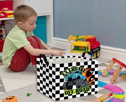 Image of Rectangle Kids Baskets Car Basket Cute Storage Bin Organizer Boys Box for Room Decor Gift Basket(Racing car)