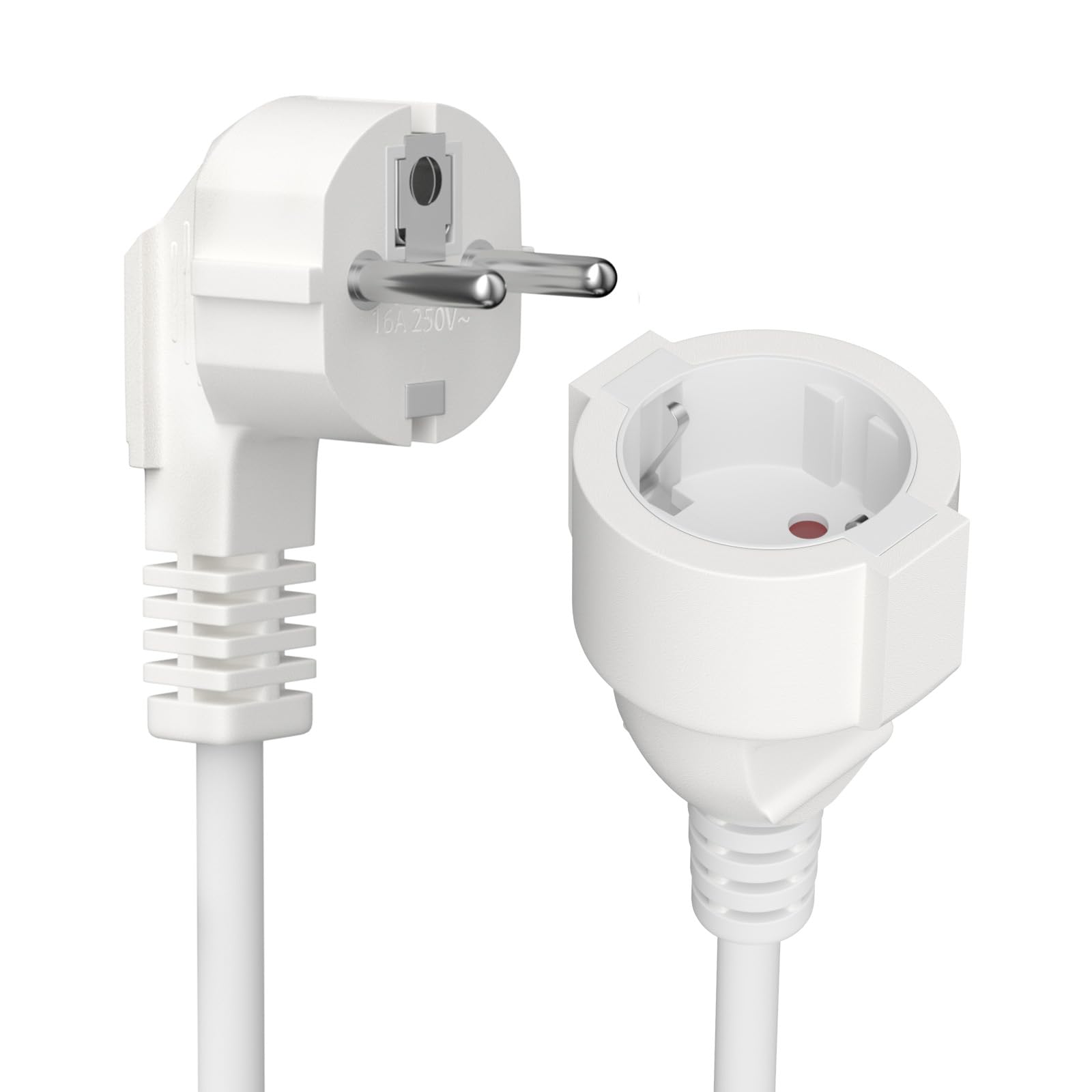 Rallonge Schuko IP20 250V 16A 3680W H05VV-F3G 1,5 mm² 0,5 m Blanc