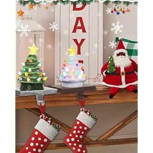 Ceramic Christmas Stocking Holders with LED - Green and White Set of 2 for Mantle & Window Ceramic Christmas Stocking Holders with LED Green and White Set of 2 for Mantle Window