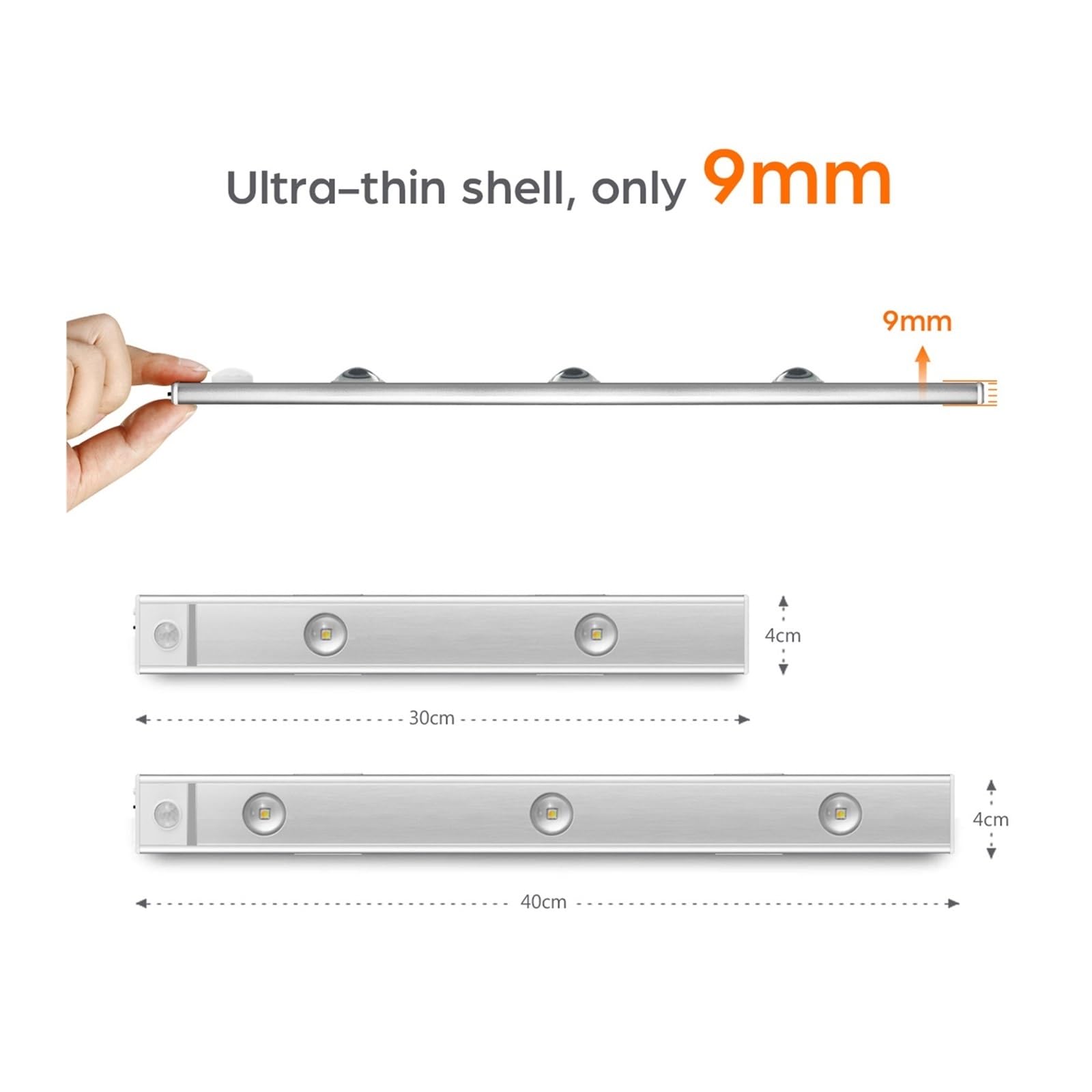 Luci Sotto Mobile Luci Con Sensore Di Movimento PIR Lampada Da Interno A LED Cat Eye Effetto Riflettore 30cm 40cm Ricaricabile For Armadio Cucina(30cm)