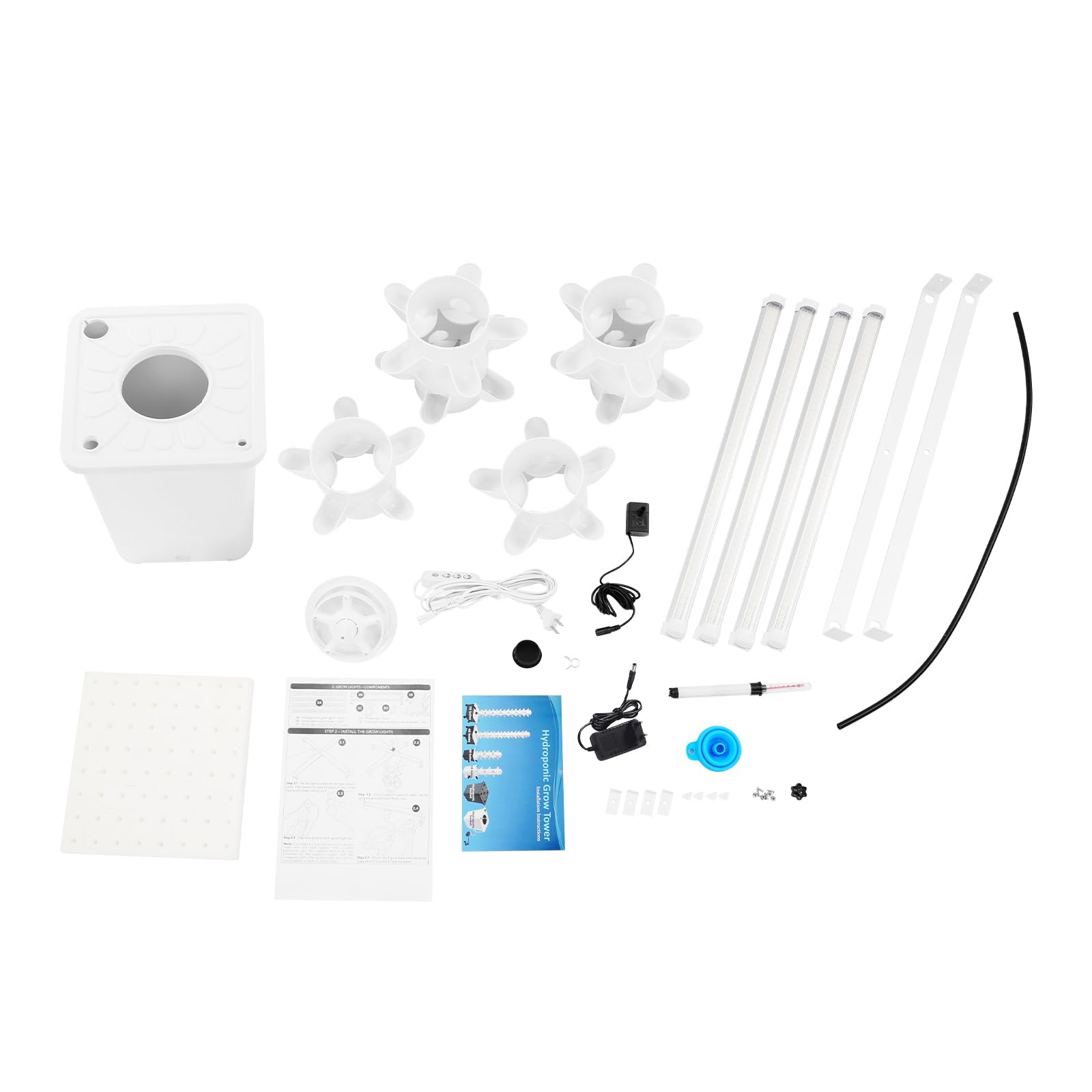 Tour de culture hydroponique verticale avec 6 étages, 30 trous de plantation, 4 lumières LED de croissance avec minuterie, irrigation automatique, réservoir d'eau de 10 l, hauteur 85 cm