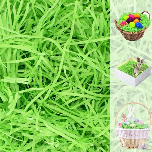 11OZ (310g) Easter Grass Recyclable Paper Shred Pastel Multicolor for Gift Wrapping, Basket Filling, Easter Egg Hunt, Easter Party Favors (Green)