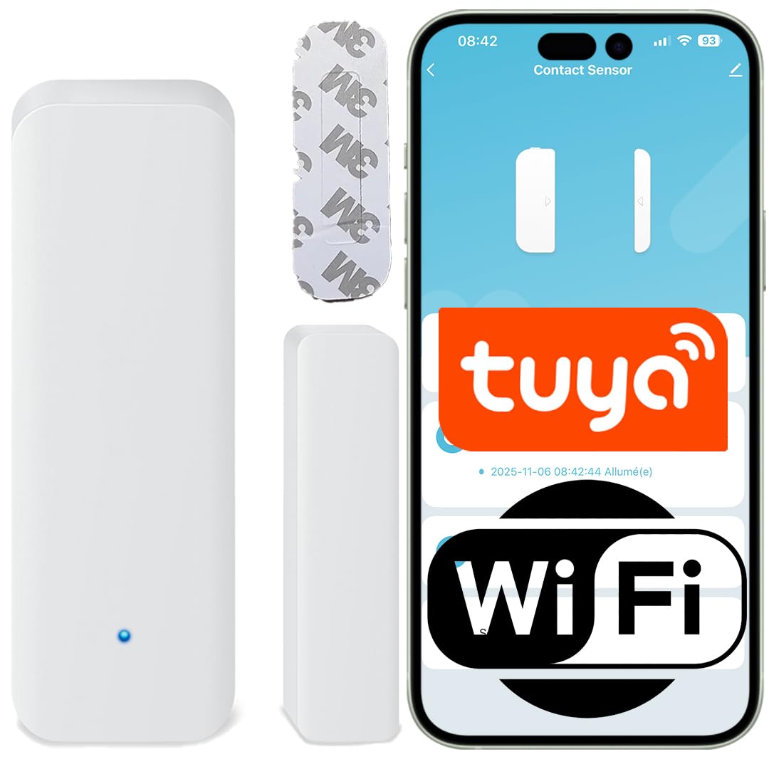 Sone Smart One Türsensor Alarm, Fenstersensor Drahtloser. Alarm in Echtzeit. WLAN WiFi Smart Life/Tuya App kompatibel mit Alexa/Google Home
