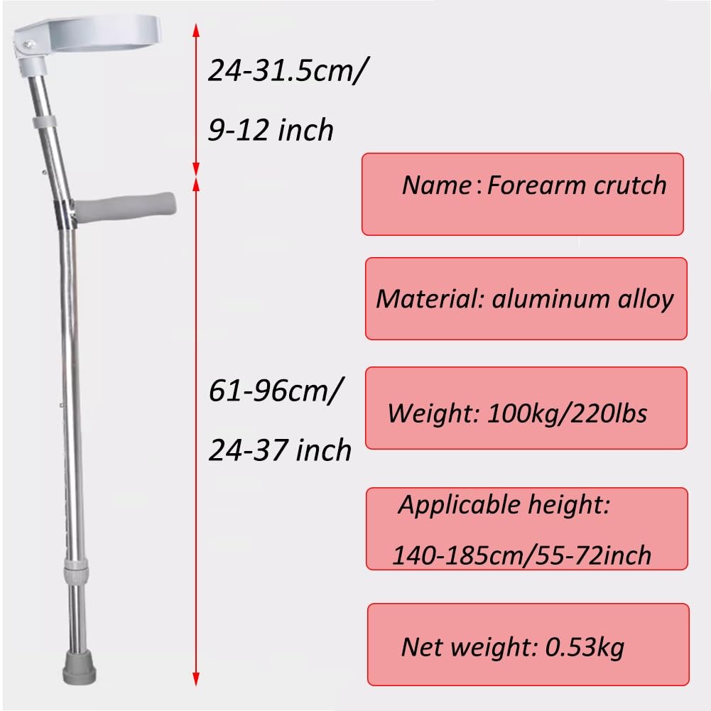 Muletas de Antebrazo para Adultos, Ligeras y Ajustables para Caminar, para Lesiones Deportivas y Viajes (Color : 1PC Gray)