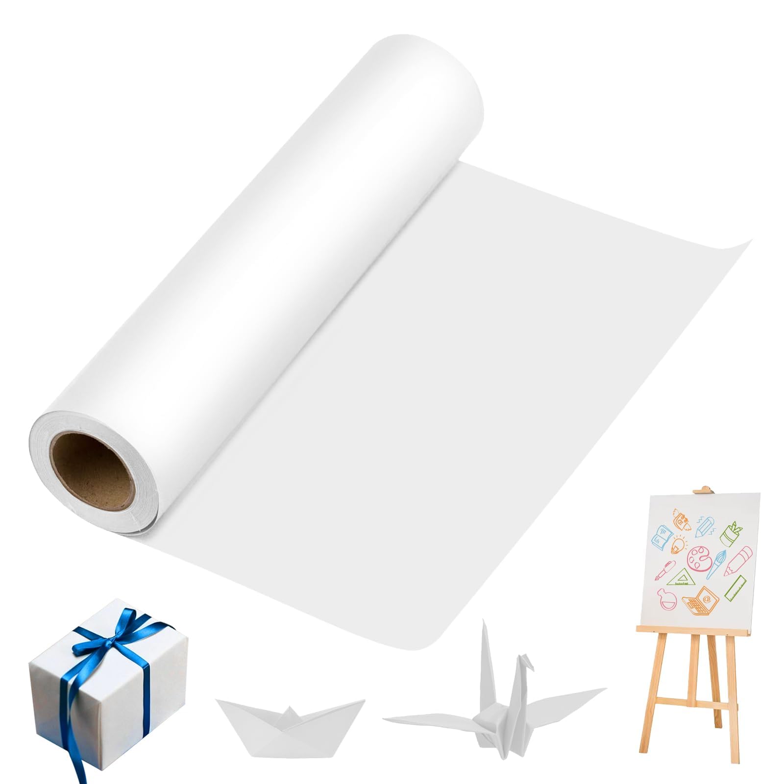 Phinus Craft Paper Roll 15''u00d72400'', Industrial-Grade Kraft Paper Roll, White Easel Paper Roll For Kids For Moving, Gift Wrapping, Wall Art, Table Runner, Floor Covering, Packing, Bulletin Board Paper