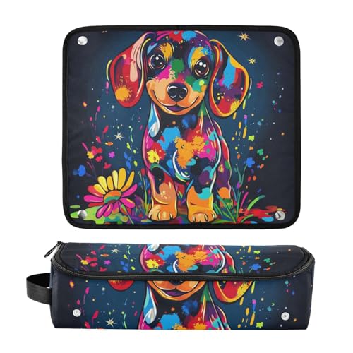 2-in-1 Estuche de Viaje para Rizador con Mat de Hierro y Organizador para Herramientas de Calentamiento, Bolsa para Secador, Rizador, Plancha de Pelo - Sweet Dachshund Dripping Paint miniatura 3