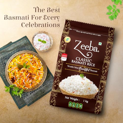 Image of Zeeba Classic Basmati Rice 1 Kg, Raw & Naturally Aged for 2 years, Extra Long Grains (Cooked length upto 27mm*) (Pack of 3)