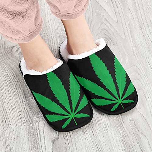 Dussdil Marijuana Leaf House Slippers Gren Leaves Home Spa Slippers Memory Foam Closed Toe Slipper Non Slip for Hotel Bedroom Travel Shoes Women Men M2