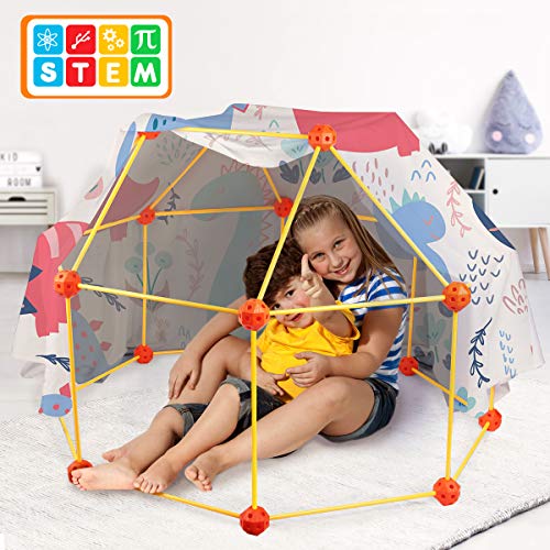 Lydaz Fort Building Kit for Kids, Construction Fort Builder DIY Set Build Castles Tunnels Play Tent Rocket Tower, 69 Pcs STEM Building Toys Indoor Outdoor Gifts for 5 6 7 8 Years Old Boys and Girls