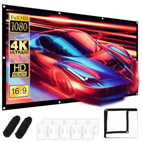 Écran de projection sur toile 100 pouces, 16:9 HD, lavable/pliable, écran de projection épais, 4K...