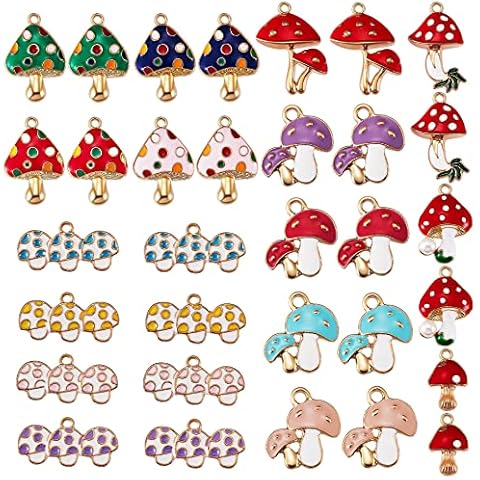 COGCHARGER 32 Pieces Mushroom Pendant Charms Alloy Enamel Mushroom Charm Pendant Mixed Color for Jewelry Necklace Bracelet Earring Making Crafts Cover