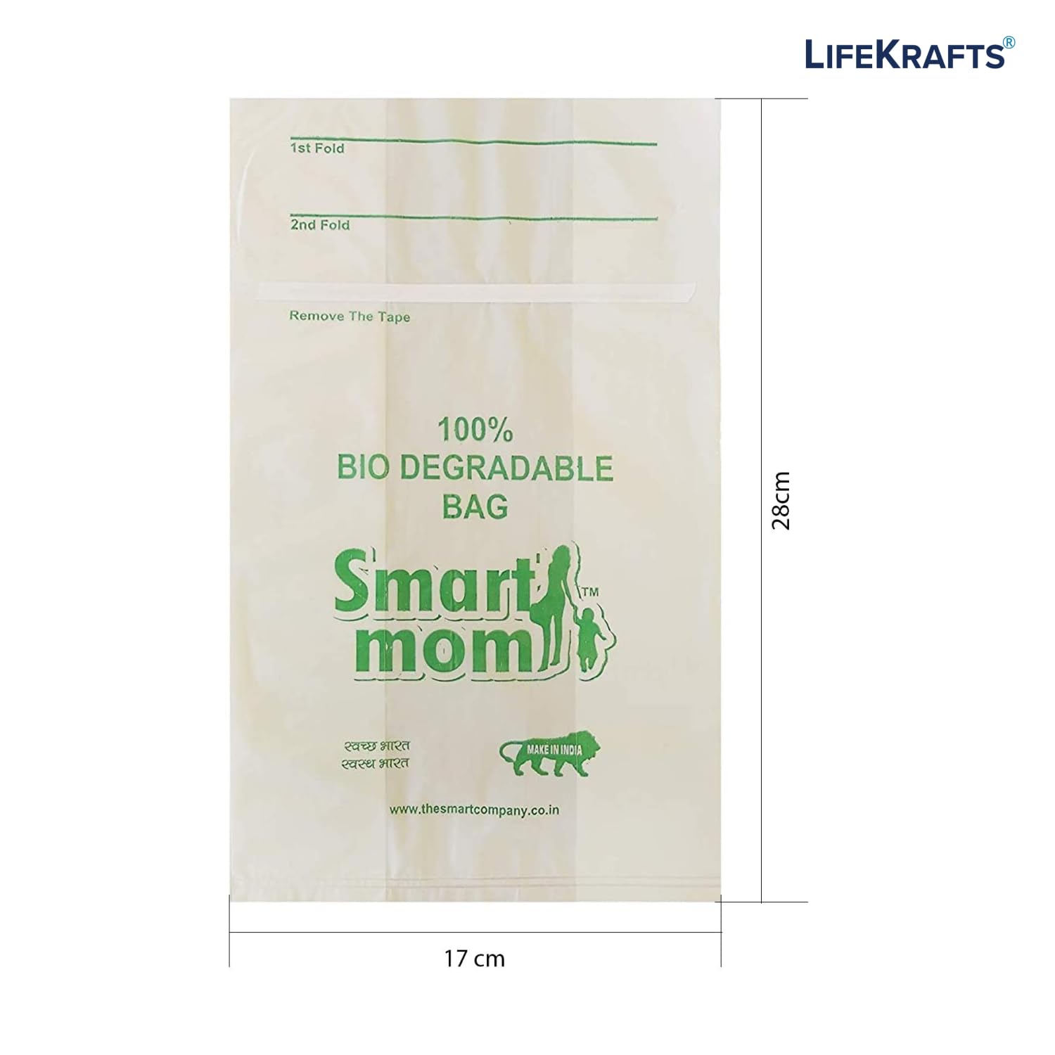 Lifekrafts Smart mom Disposable Scented, Bio-degradable and Eco Friendly Diaper Bags (White) - Pack of 100