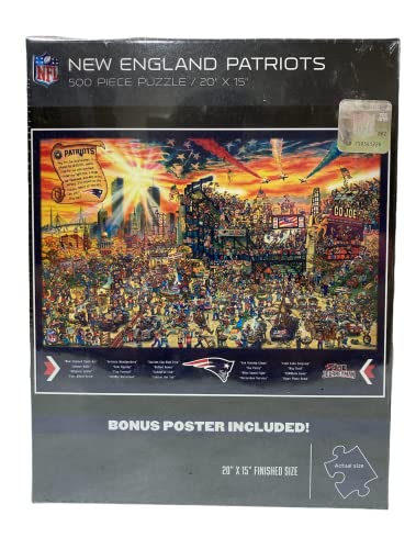 YouTheFan NFL New England Patriots Joe Journeyman NFL Puzzle & Bonus Poster, Team Colors, 15