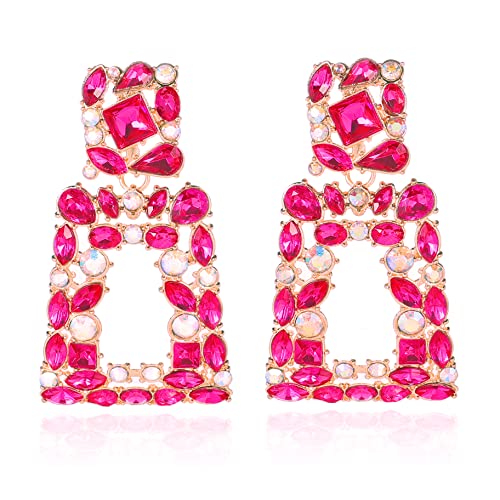 Rhinestone Rectangle Dangle Statement Earrings Trendy Crystal Geometric Drop Earrings hypoallergenic for Women