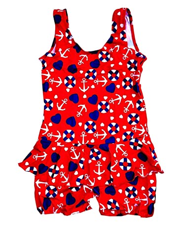 Image of One Piece Girl's Synthetic Digital Printed Swimming Costume in Frock Style.
