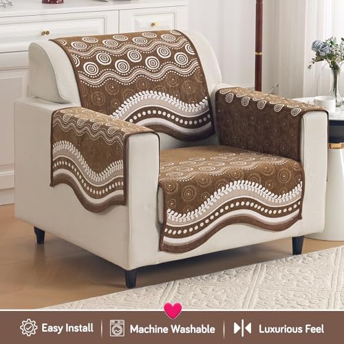 Image of HOKIPO Complete (Seat+Back+Arm) Sofa Mat Set for 1 Seater Sofa |Premium Chenille Sofa Covers with Curve Edges, 'Serene Curves Series' - Flowy Swirl (IN-993+1002+1001 * 2 - D1)