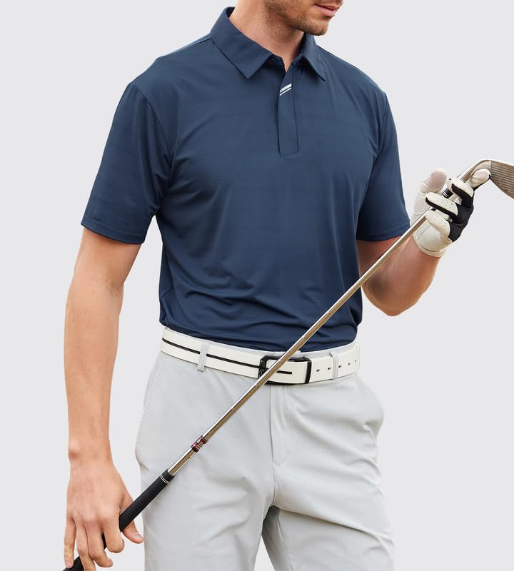 Image of Damipow Premium Golf Shirts for Men Dry Fit Performance Polo Short Sleeve Collared Shirt