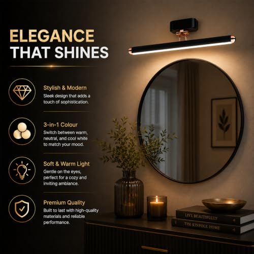 Image of Halonix Signia 6W 3-in-1 Color Changing Mirror Light /Picture Light | Adjustable Color (Warm White, Natural White & Cool White) | Vanity Light | Decorative Mirror Light for Bathroom, Dressing Area |