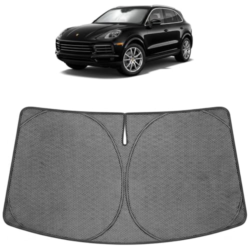 Image of Proadsy Windshield Sun Shade Custom Fit Porsche Cayenne 2019-2026 Ice Crystal Black Front Window Sunshade UV and Heat Blocker Foldable Visor Keeps Car Cooler for Summer Parking and Daily Use