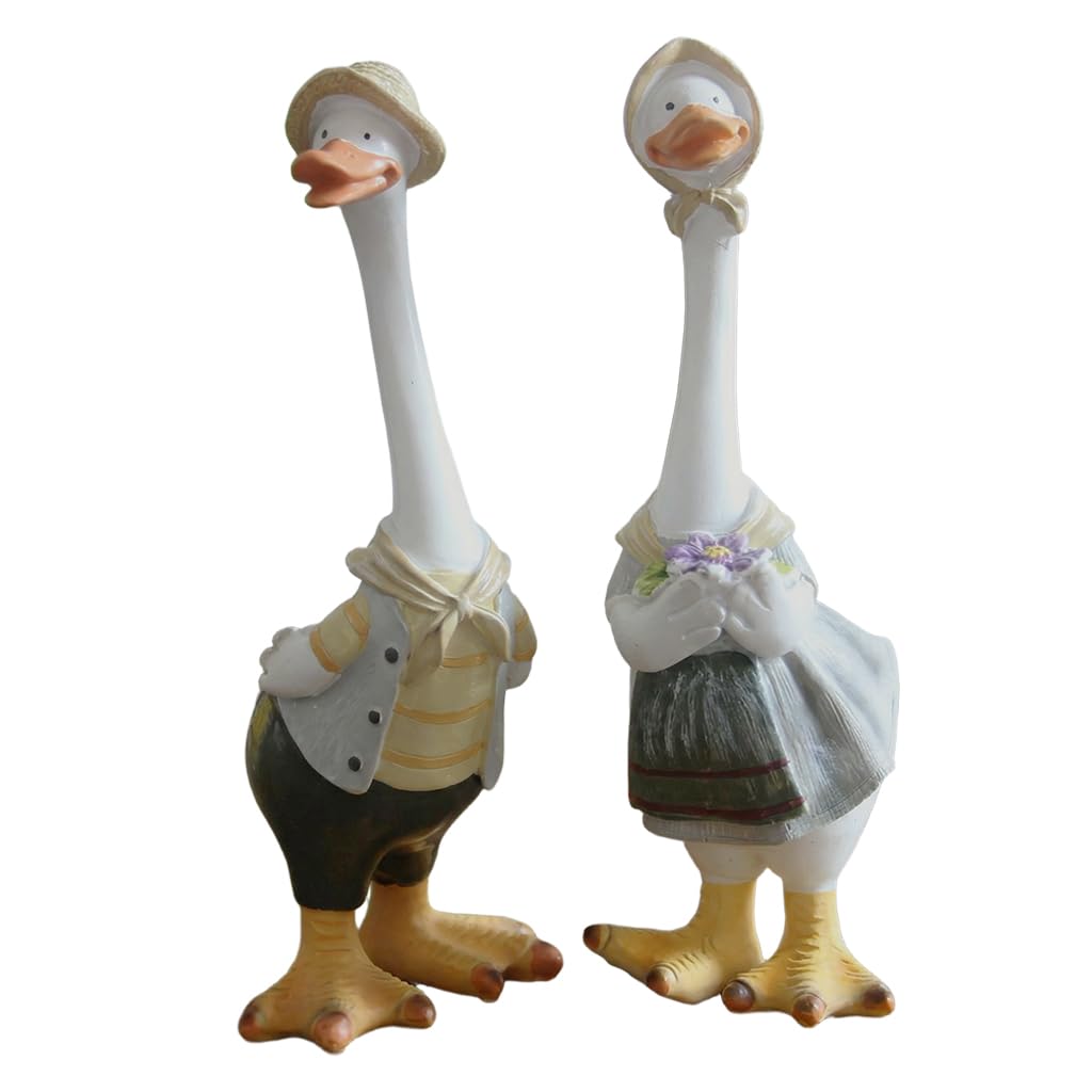 ORTIZA® Cute Resin Duck Ornaments 6.3 Inch Paired Adorable Cartoon Duck Couple, Desk Decoration & Car Dashboard Figurines, Romantic Gift Home Decor-image-2