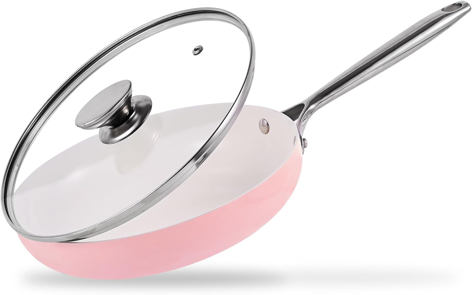 Pink Nonstick Pan with Glass Lid