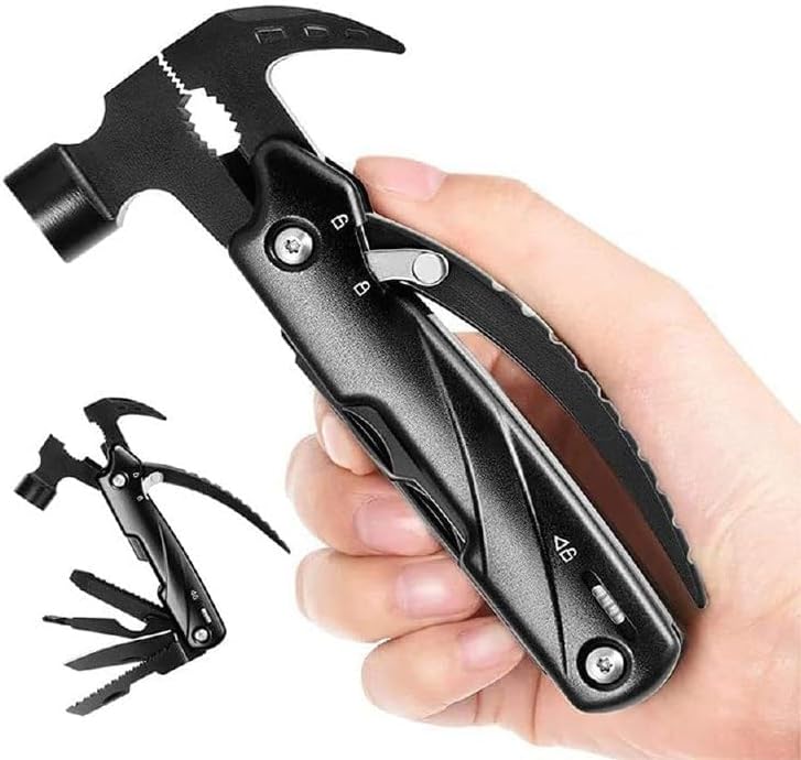 Hammer Multi-Tool 12 in 1 Multi-Functional Mini Hammer Outdoor Camping Hiking Gear Pocket Survival Tools Gadgets for Men, DIY Handyman, Father/Dad, Husband, Boyfriend, Him, Women (Grey)