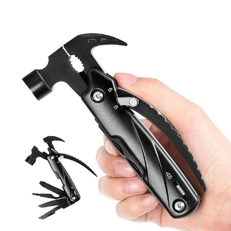 Hammer Multi-Tool 12 in 1 Multi-Functional Mini Hammer Outdoor Camping Hiking Gear Pocket Survival Tools Gadgets for Men, DIY Handyman, Father/Dad, Husband, Boyfriend, Him, Women (Grey)
