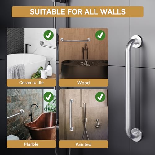 Image of AmazerBath Long Grab Bars for Bathtubs and Showers Anti Slip, 32 inch L x 1.25 inch D, Handicap Grab Bars Stainless Steel, Shower Grab Bars for Seniors, Bathtub Handle Bars for Bathroom Holds 500LBS