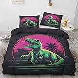 AopKrymth Bettwäsche 135x200 2teilig Tyrannosaurus Rex Bettwäsche-Sets Neon Dinosaurier...