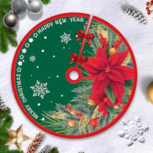 Hianjoo Falda de árbol de Navidad, 90cm / 36 Inch Tela navideña para Base de árbol Cubre Pie Alfombra para Navidad Fiesta de año Nuevo Vacaciones en Casa Decoración, (Flor Roja, 90cm)