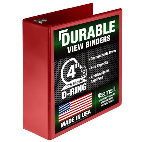Samsill Durable 4 Inch Binder Locking D Ring Binder Customizable Clear View Cover Red Single Holds 775 Pages