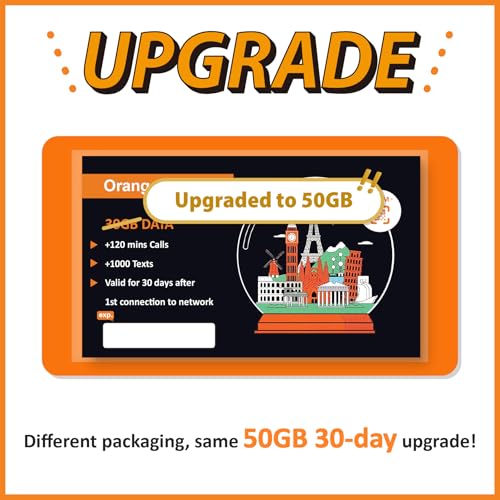 Image of Orange Holiday Europe Prepaid eSIM Card 50GB Internet Data in 5G /4G /LTE (Data tethering Allowed)+120min & 1000 SMS from Europe to Any Country Worldwide