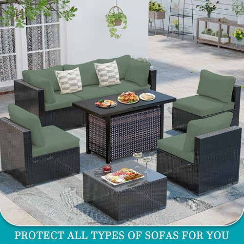 Image of BIETYONE 14Pcs Stretch Patio Cushion Covers,Outdoor Couch Covers Replacement,Outdoor Couch & Sofa Slipcovers,for Patio Furniture Cushion Covers,Washable Reusable Furniture Protector (Cyan,Cover Only)