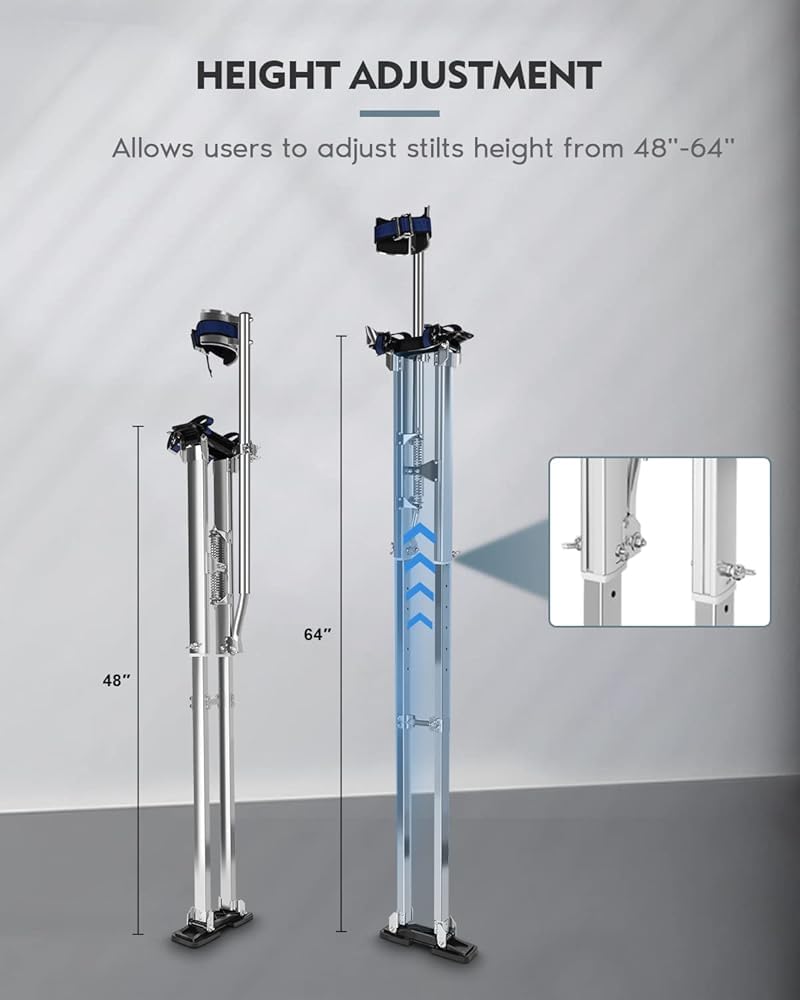 Échasses pour cloisons sèches pour adultes, hauteur réglable de 122 à 162 cm, construction en aluminium pour la peinture, l'élagage et le nettoyage