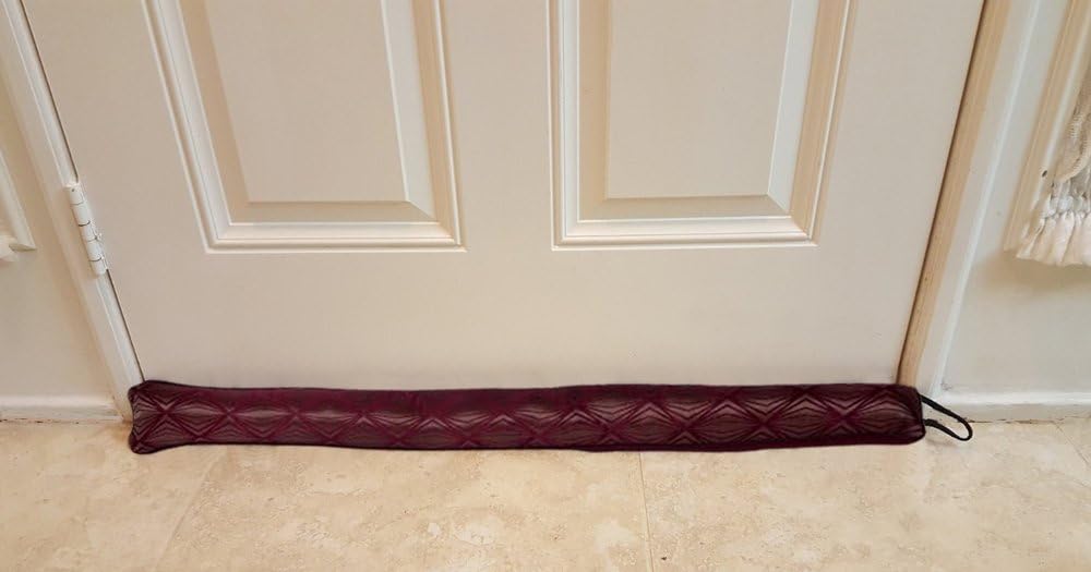 Monikas Marketplace Handmade 37-Inch Under-Door Draft Stopper (1.4 lbs.) with Hanging Cord and Storage Bag, Burgundy