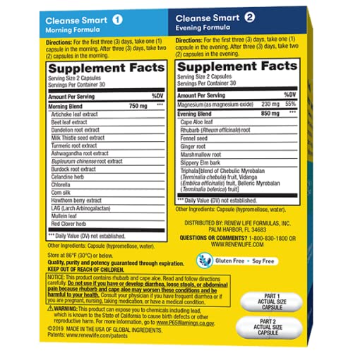 Renew Life Cleanse Smart Advanced Total Body Program, 2-Part Detox Cleanse Promotes Digestive Regularity and Supports Waste Elimination, Herbal Blend with Magnesium, Soy and gluten-free, 120 Count