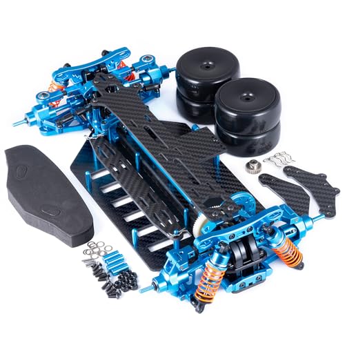 MORFUM 1/10 TT02 CNC Metal Aluminum Alloy & Carbon Fiber Chassis Frame Body Kit with 4 Wheels Shock...
