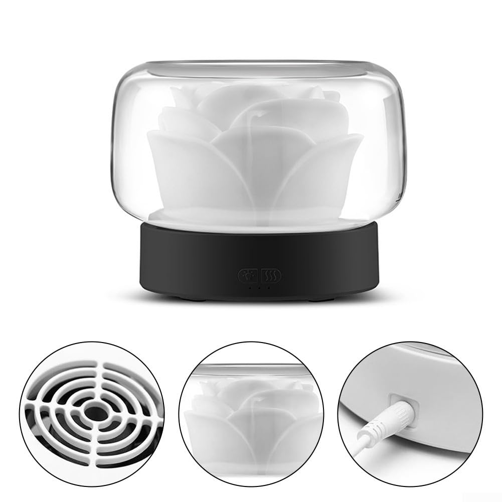 Humidificador eléctrico de aroma de 400 ml de capacidad, con forma de flor, aceite esencial, con iluminación LED, funcionamiento silencioso, temporizador de 60 minutos para aromaterapia en