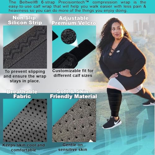 Beltwell® Adjustable Lymphedema Calf Compression Wrap for Swelling, Edema, Lipedema, Circulation, Heaviness, Pain - Easy to put on3