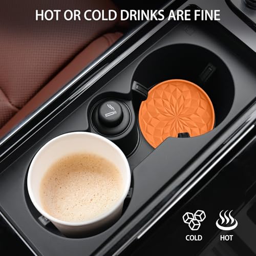 Image of ME.FAN Car Coasters for Cup Holders [4 Pack] - 2.75In Silicone Auto Mug Mats - Universal Non-Slip Recessed Car Interior AccessoriesOrange
