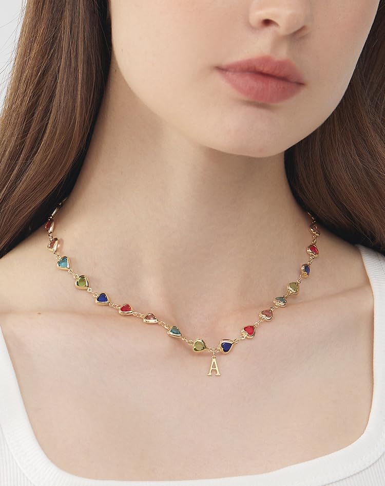 Colorful Heart Initial Necklaces for Women 14K Gold Plated Necklace Cute Choker Necklace Dainty Name Necklace Trendy Jewelry Birthday Gifts for Women - Image 8