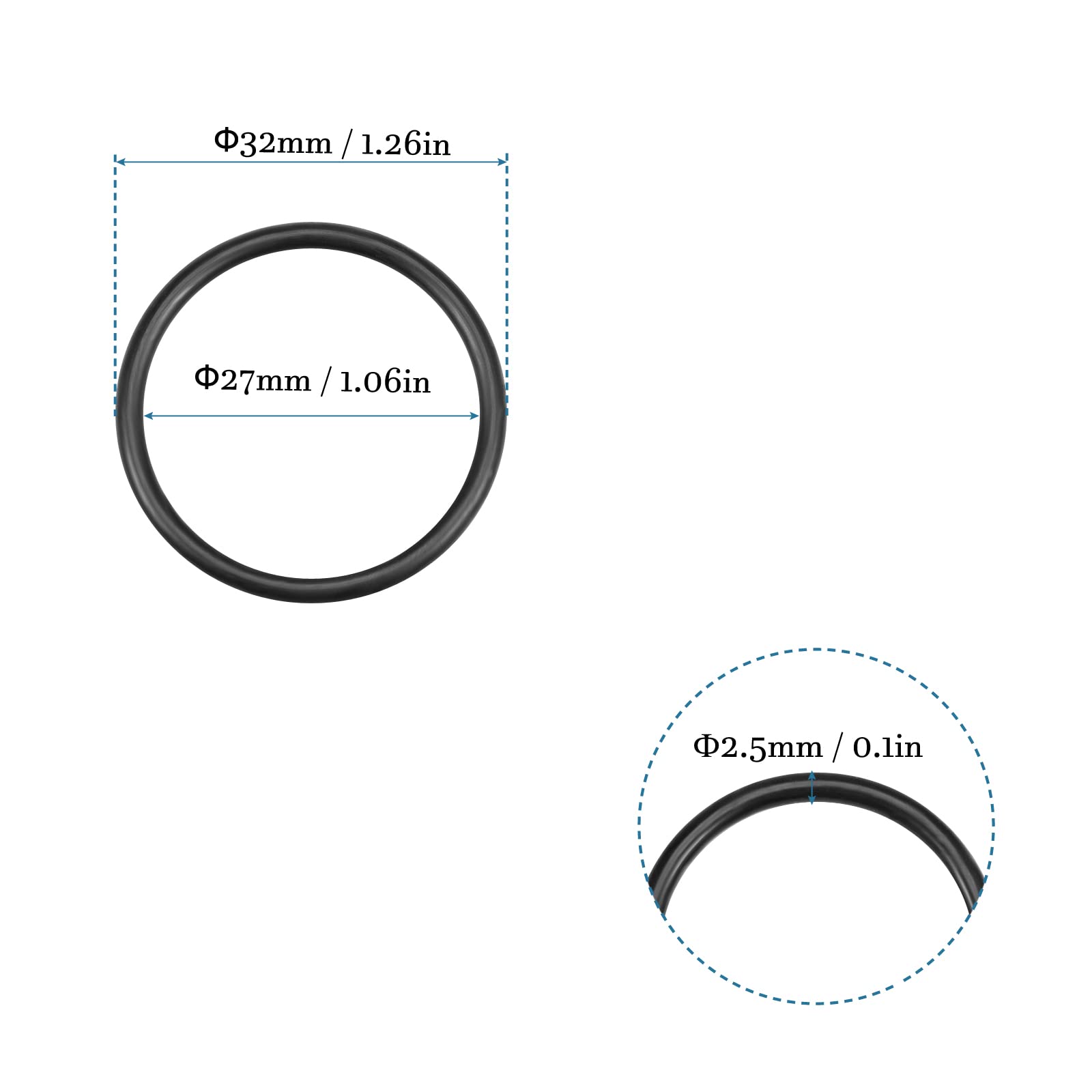 QUARKZMAN Nitrile Gomma O-Ring 32mm x 27mm x 2,5mm Guarnizioni di Tenuta Anelli Rubinetti Rotondo Guarnizione Rondella per Rubinetto Idraulica Riparazione Sigillatura Connessione, 10 Pezzi