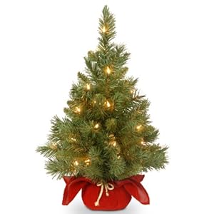 National Tree Company Pre-lit Artificial Mini Christmas Tree | Includes Small Lights and Cloth Bag Base | Majestic Fir…